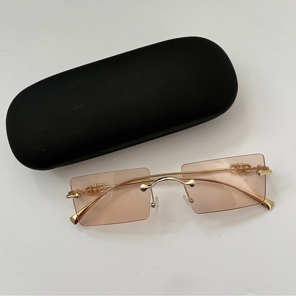 Y2K Peach Gold Square Rimless Sunglasses with generic case included - Picture 1 of 10